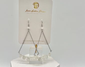 Moonstone Gemstone Earrings with Stainless Steel Chain, 3" Length