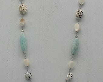 Hawaiian Seashell and Amazonite Necklace