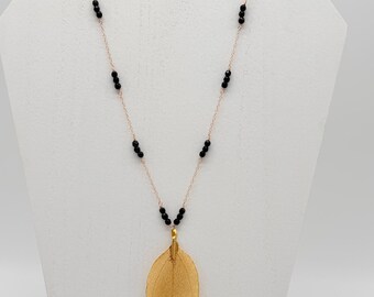 Gold Leaf Green Goldstone Necklace