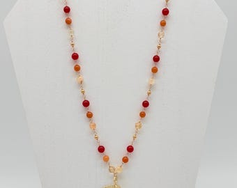 Gold Leaf, Carnelian and Citrine Necklace