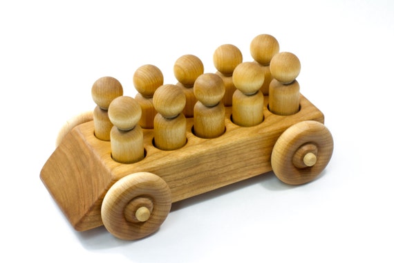 The Big Bus Waldorf Inspired Wooden Toy Truck With Ten Peg People