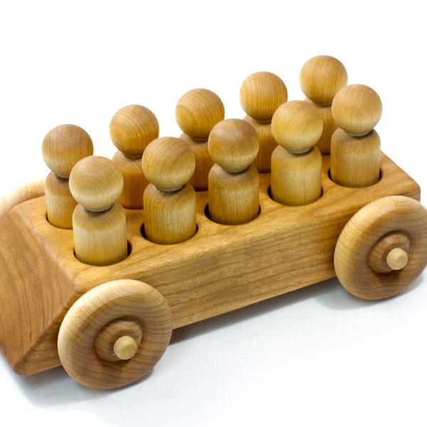 The Big Bus Waldorf Inspired Wooden Toy Truck With Ten Peg People