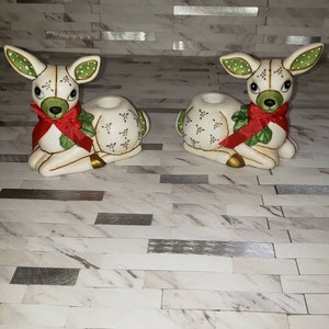 Lefton Vintage 1987 Christmas Reindeer Candle Holder Set