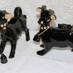 Mid Century Cow Bull Redware Creamer Sugar Bowl Set