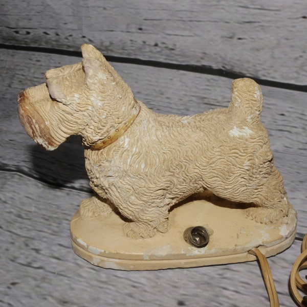 1940s Vintage Chalkware Scottie Dog Nightlight Lamp