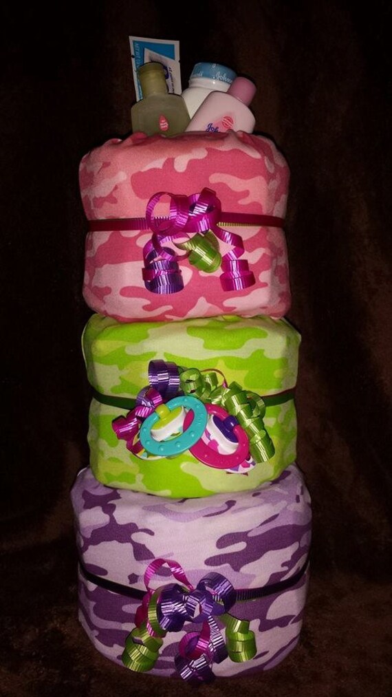 Items similar to Camo Baby Girl Diaper Cake on Etsy