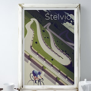 Passo Dello Stelvio Print - Cycling Print - Cycling Souvenir - Gift for cyclist - Christmas Cycling gift ideas