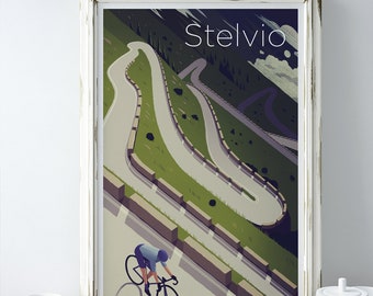 Passo Dello Stelvio Print - Cycling Print - Cycling Souvenir - Gift for cyclist - Christmas Cycling gift ideas