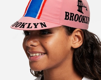 Kids Cycling Cap - Brooklyn Pink Cap - Cycling Souvenir - Cycling Gift - Tour de France - Cycling Fans - Christmas Cycling gift ideas