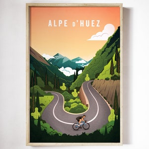 Impresión de Alpe d'Huez - Impresión de ciclismo - Recuerdo de ciclismo - Regalo para ciclistas - Ideas para regalos de ciclismo de Navidad