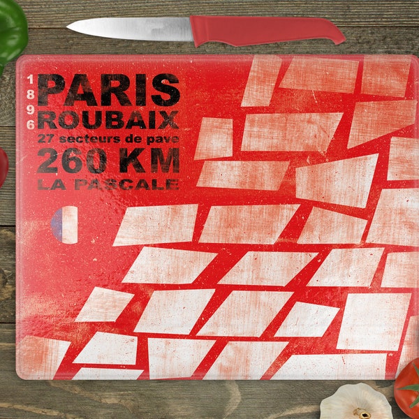 Paris Roubaix Glass Chopping Board - Cycling  - Tour de France Souvenir - Cycling Gift - Cycling Souvenir - Christmas Cycling gift ideas