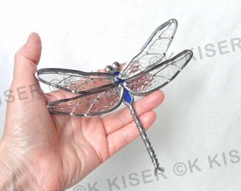 Stained Glass Dragonfly Suncatcher Window Hanging Original Custom Design Signed Glass Art Lover Decor Gardener Gift