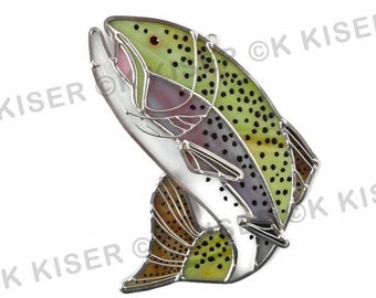 Stained Glass Rainbow Trout Suncatcher Window Hanging Original Custom Design Angler Outdoorsman Decor Gift