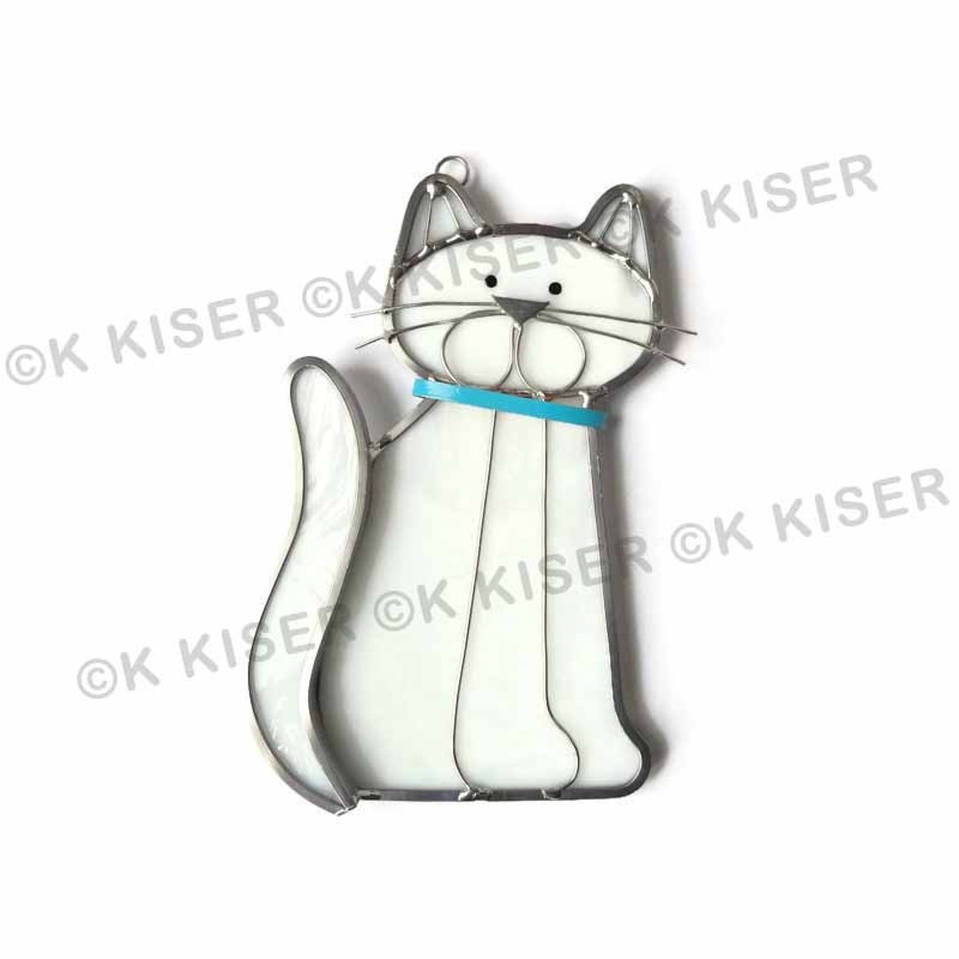 Stained Glass White Cat Suncatcher Window Hanging Original Design ...