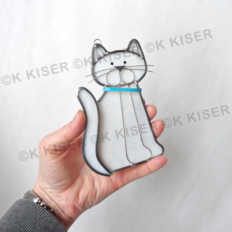 Stained Glass White Cat Suncatcher Window Hanging Original Design ...