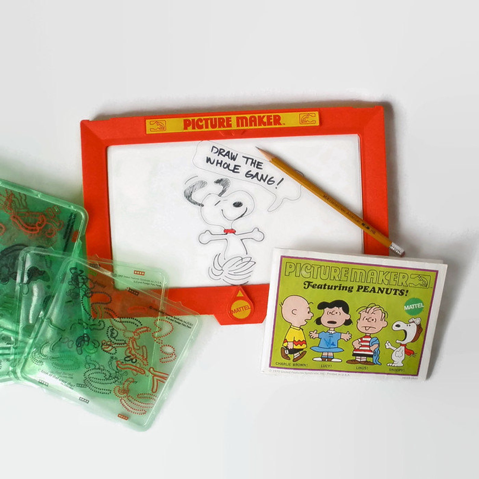 Mattel Peanuts Picture Maker Snoopy Vintage 1970 Stencils Etsy