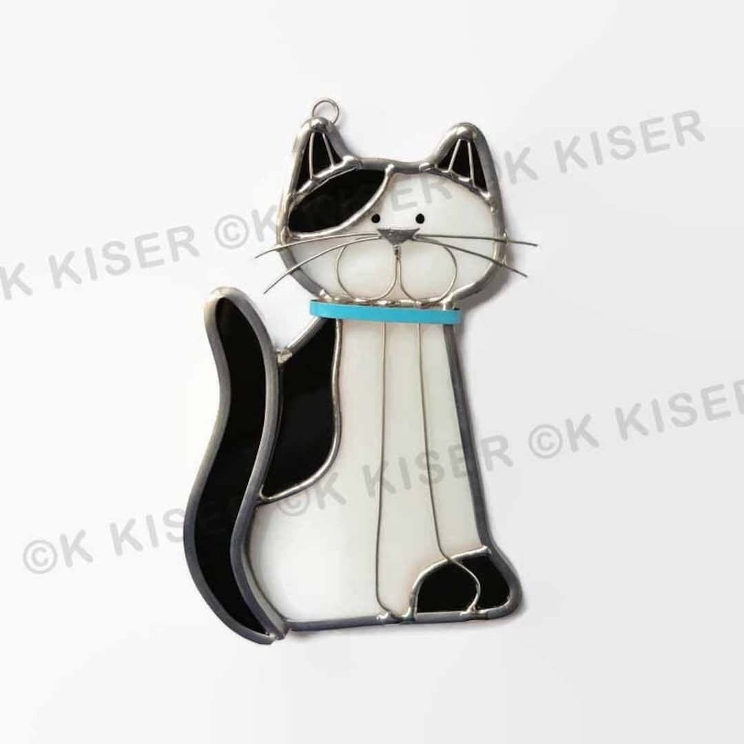 Stained Glass Black and White Cat Suncatcher Window Hanging Original ...