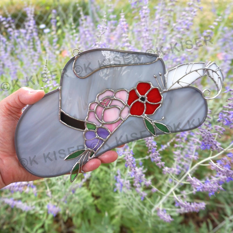 Stained Glass Cowgirl Cowboy Hat Window Hanging Suncatcher Etsy
