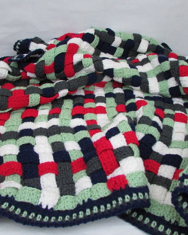 Woven Crochet Afghan Strips Throw Blanket Etsy