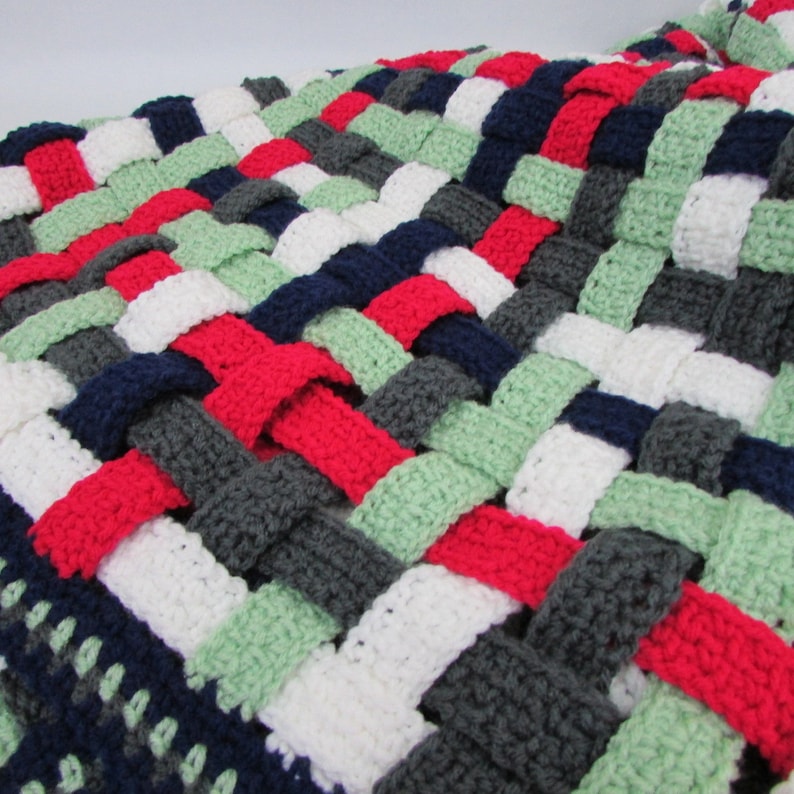 Woven Crochet Afghan Strips Throw Blanket Etsy