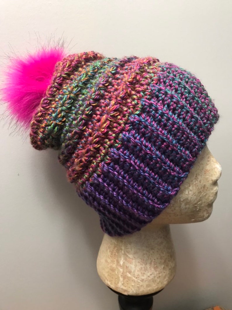 Crochet Ladies Faux Fur Pom Pom Hat