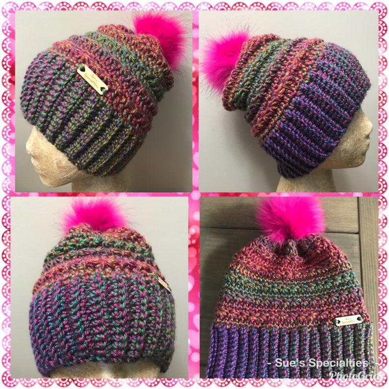Crochet Ladies Faux Fur Pom Pom Hat