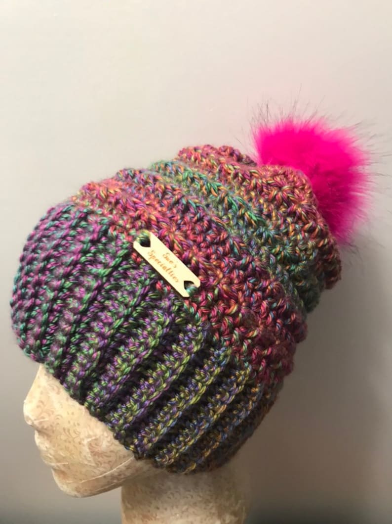 Crochet Ladies Faux Fur Pom Pom Hat