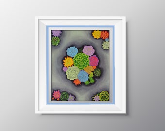 Succulents of color, original acrylic painting 10"x8" plants