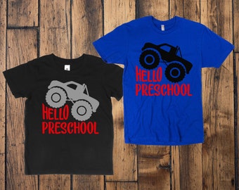 Boys Hello Preschool Tee, First day of Preschool Boys Tshirt, Monster Truck Boys Shirt, Preschool Boy Tee, First day of Preschool Truck