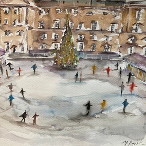 AQUARELLE , NEW YORK , patineurs sur glace image 2