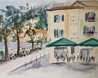 WATERCOLOUR ORIGINAL painting , Lake Como scene