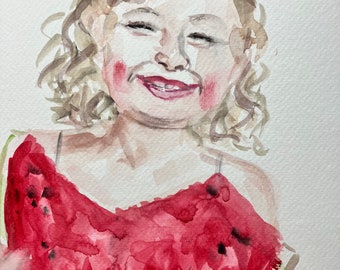 original watercolour painting, watercolour art, PORTRAIT study of girl