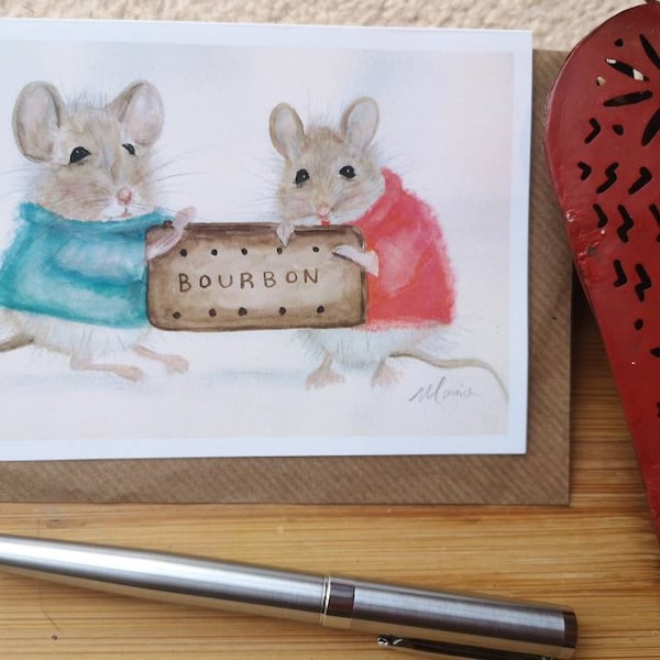 Cute MOUSE art card,  GREETINGS card, NOTECARD , with envelope, 5x7",  new baby