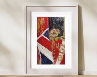 Original acrylic painting, A3 size on paper. Unframed KINGS GUARD LONDON