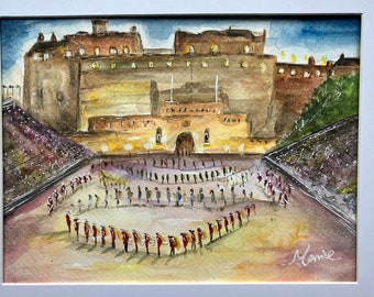 original watercolour painting, watercolour art, EDINBURGH TATTOO