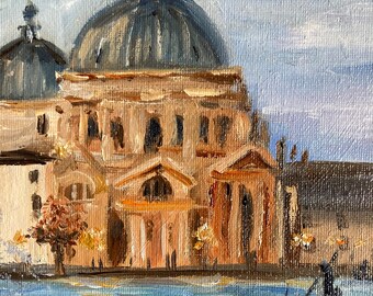 ORIGINAL oil PAINTING canvas board , mini painting, Fine art  15x15cm VENICE