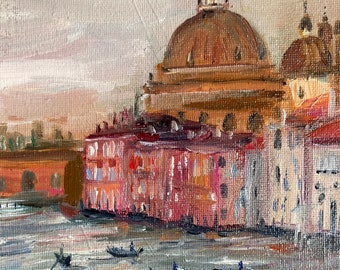 ORIGINAL oil PAINTING canvas board , mini painting, Fine art  15x15cm VENICE