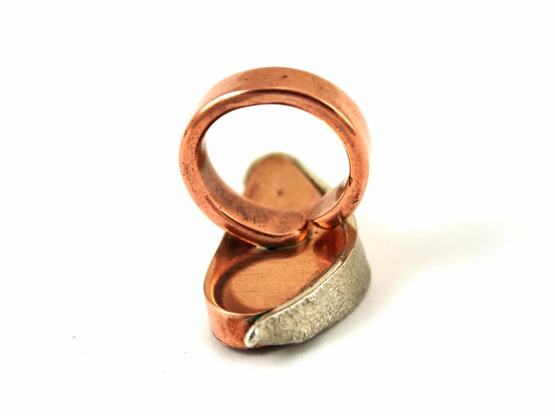 Rustic Ring Handmade with Hand Painted Black Pottery Shards Ceramic with Copper and Silver Mata Ortiz Jewelry Reticulated Silver