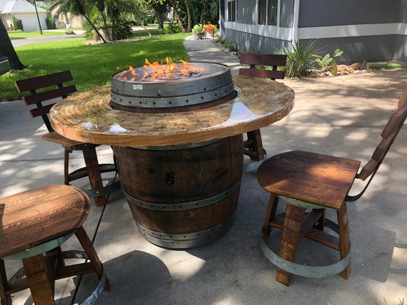 Wine Barrel Patio Table Fire Pit With Chairs Etsy