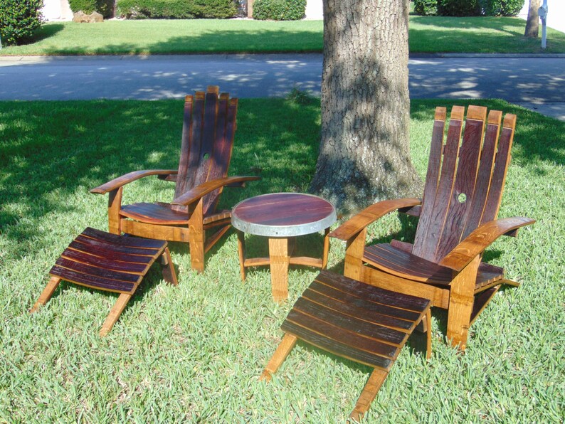 5 Piece Adirondack Chair set made from Reclaimed Wine Barrels Etsy