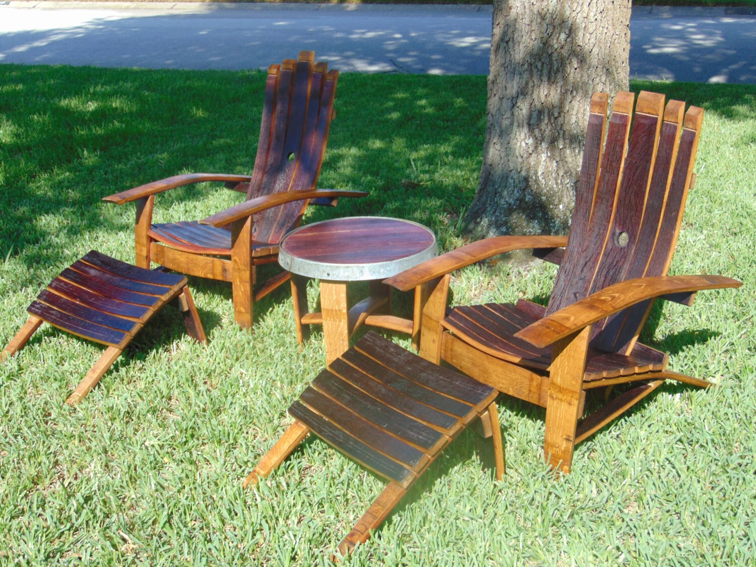 5 Piece Adirondack Chair set made from Reclaimed Wine Barrels Etsy