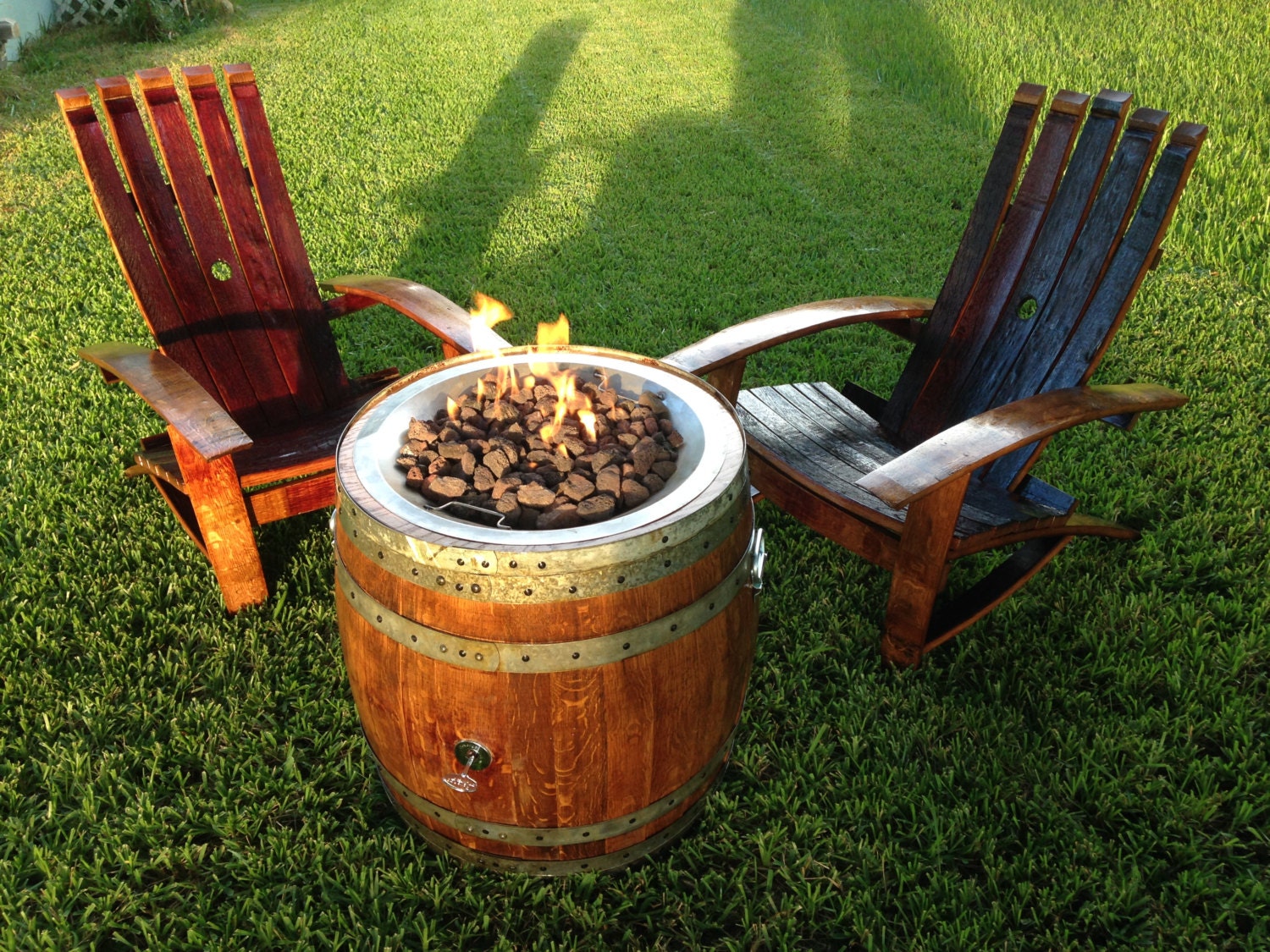 Wine Barrel Fire Pit And Adirondack Chair Set