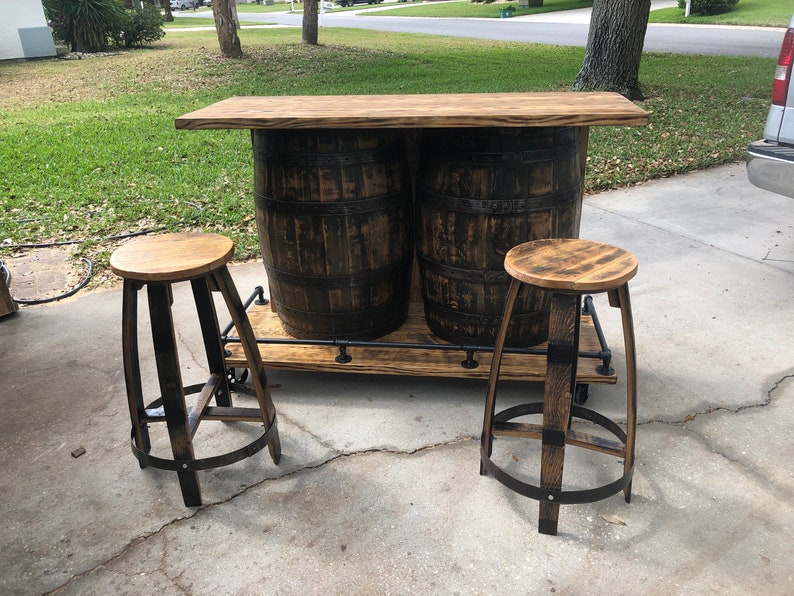 Bourbon Barrel Bar with optional stools | Etsy