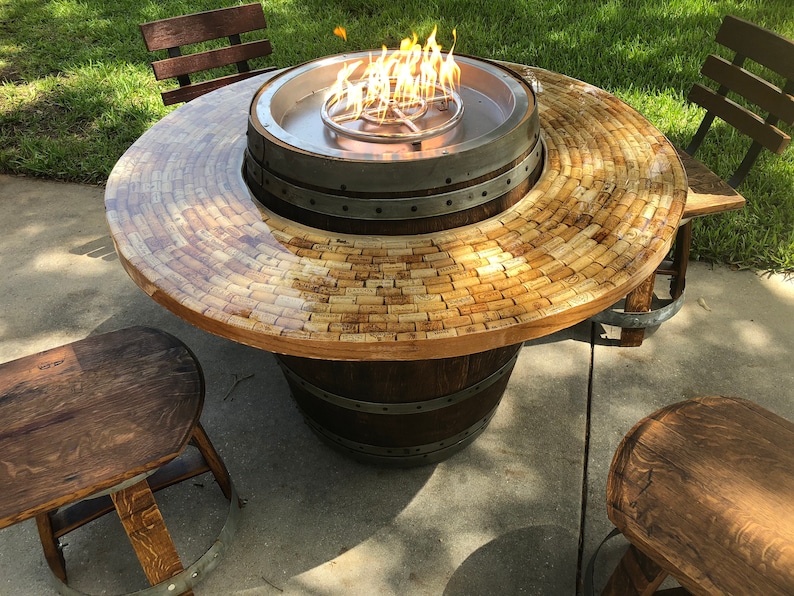 Wine Barrel Patio Table Fire Pit with Chairs Etsy