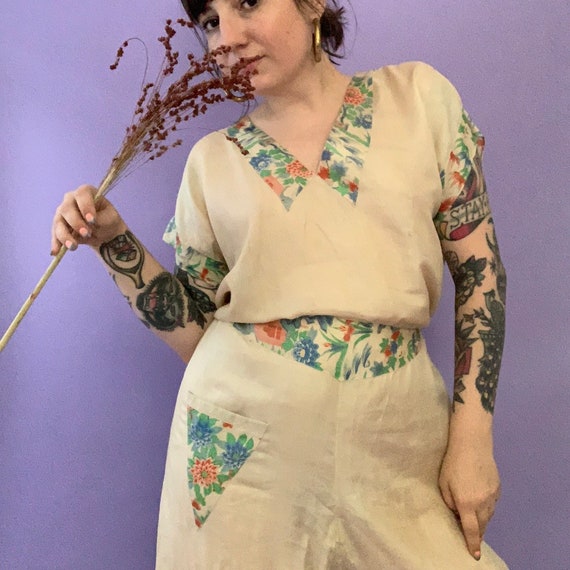 1920s Pongee Blouse and Pants Set / 20s 30s Silk P