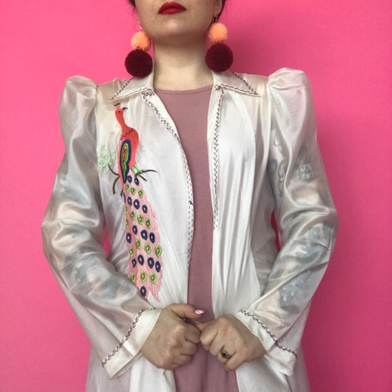 RARE 1940s Parachute Silk Robe / 40s Silk Embroide