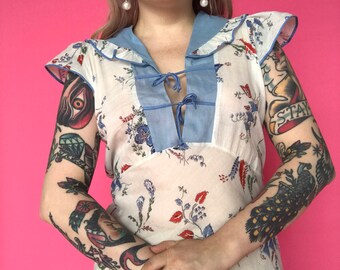 1930s Dress / 30s Printed Cotton Day Dress / 1940s Floral Maxi