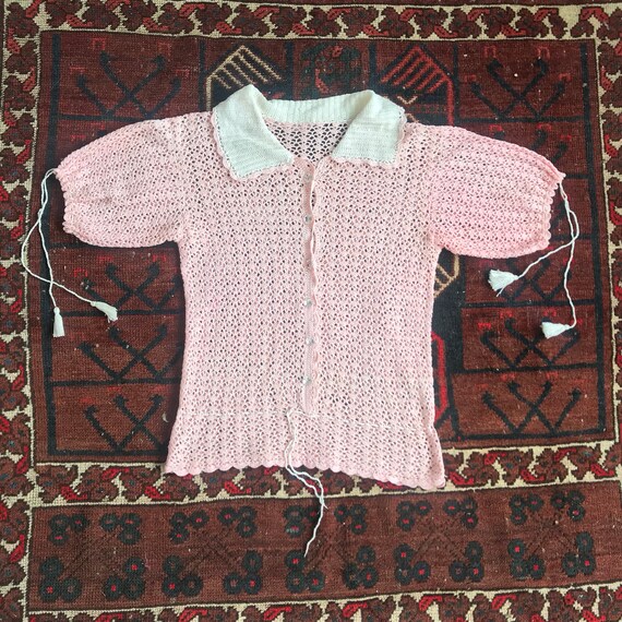 1930s Knit Top / 30s Pink Crochet Cardigan / 1930s