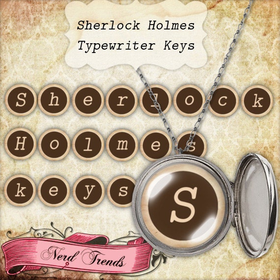 Sherlock Holmes Typewriter Keys, Digital Scrapbook Alphabet, 1 inch Circles, Vintage Circles for Magnets and Jewelry, INSTANT DOWNLOAD Il_570xn