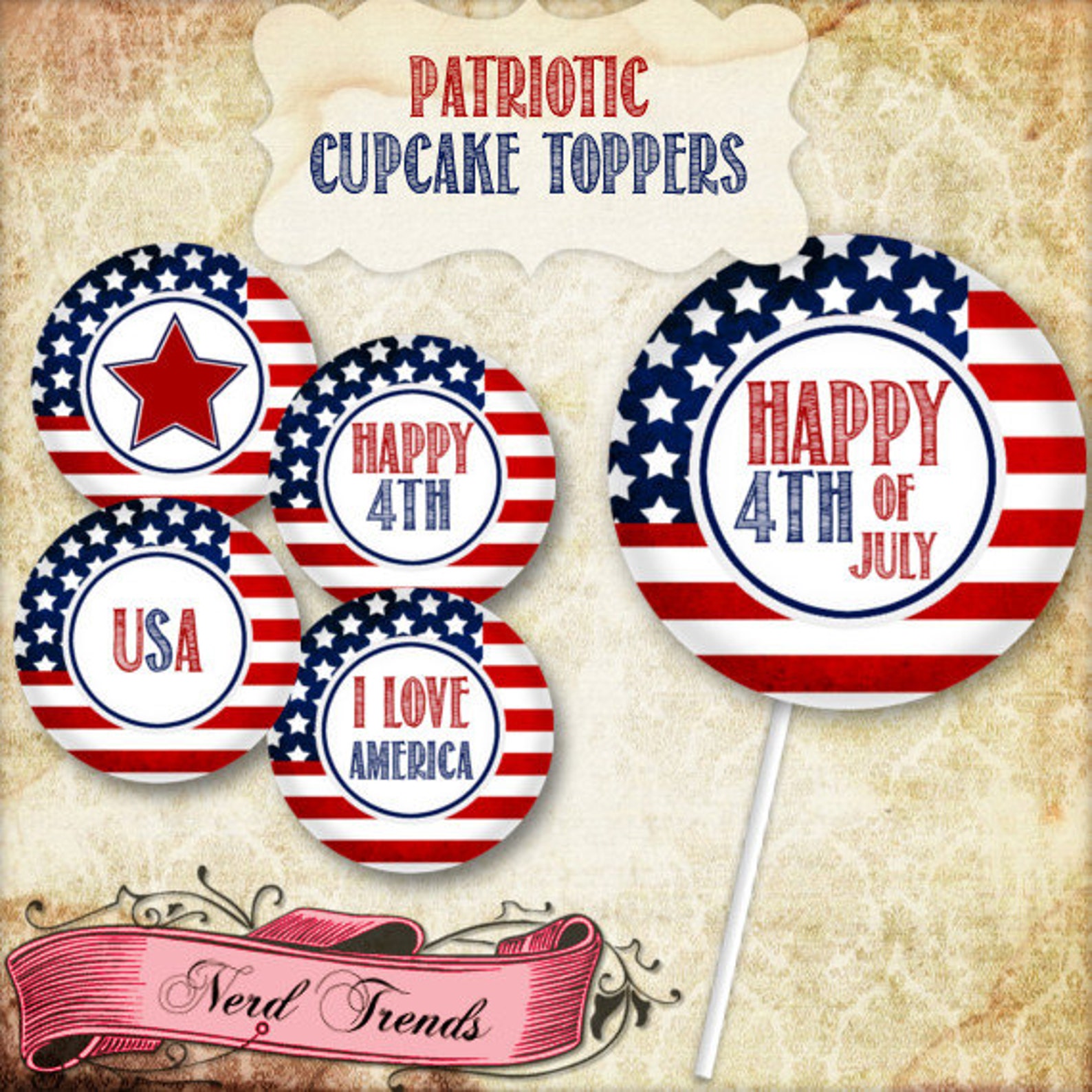 Patriotic Cupcake Toppers 4th of July Printable Party | Etsy
